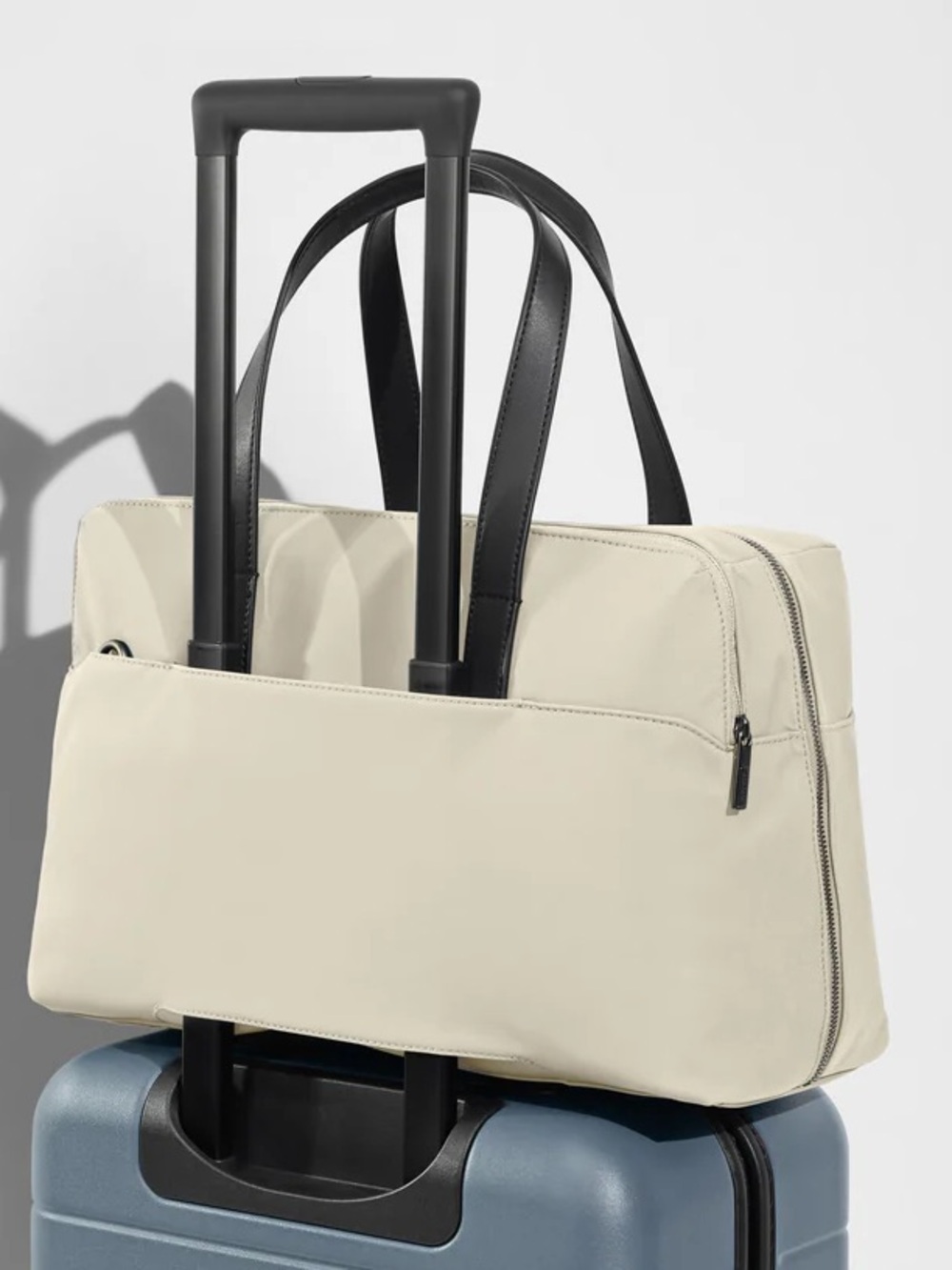 AWAY Beige Travel Tote Bag with Black Handles & Detachable Shoulder strap